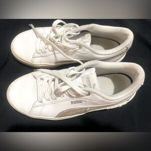 PUMA white with gold accent, women’s size 7.5